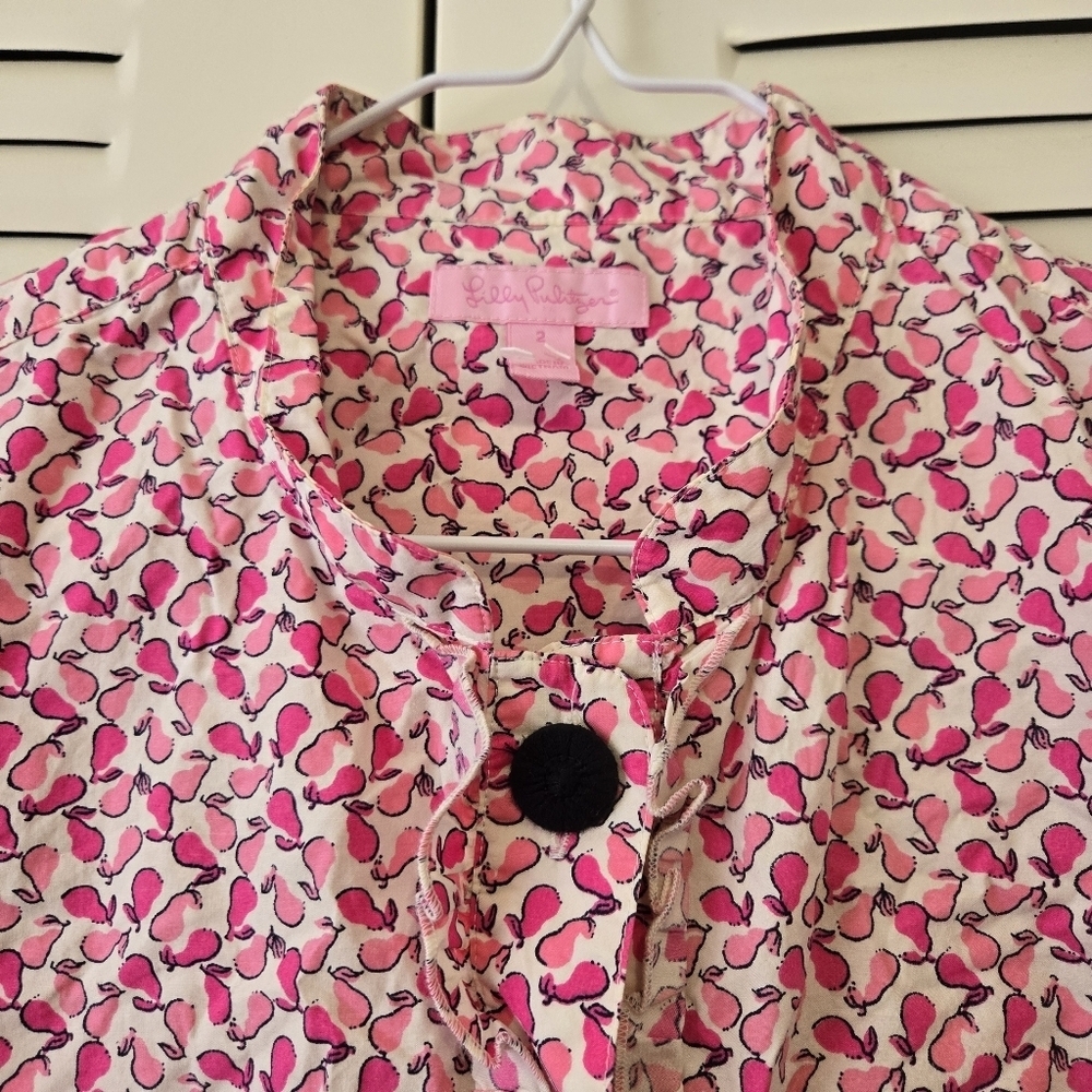 Lilly Pulitzer Pears Half Sleeve Top Pink Black & White Size 2 - Picture 2 of 10